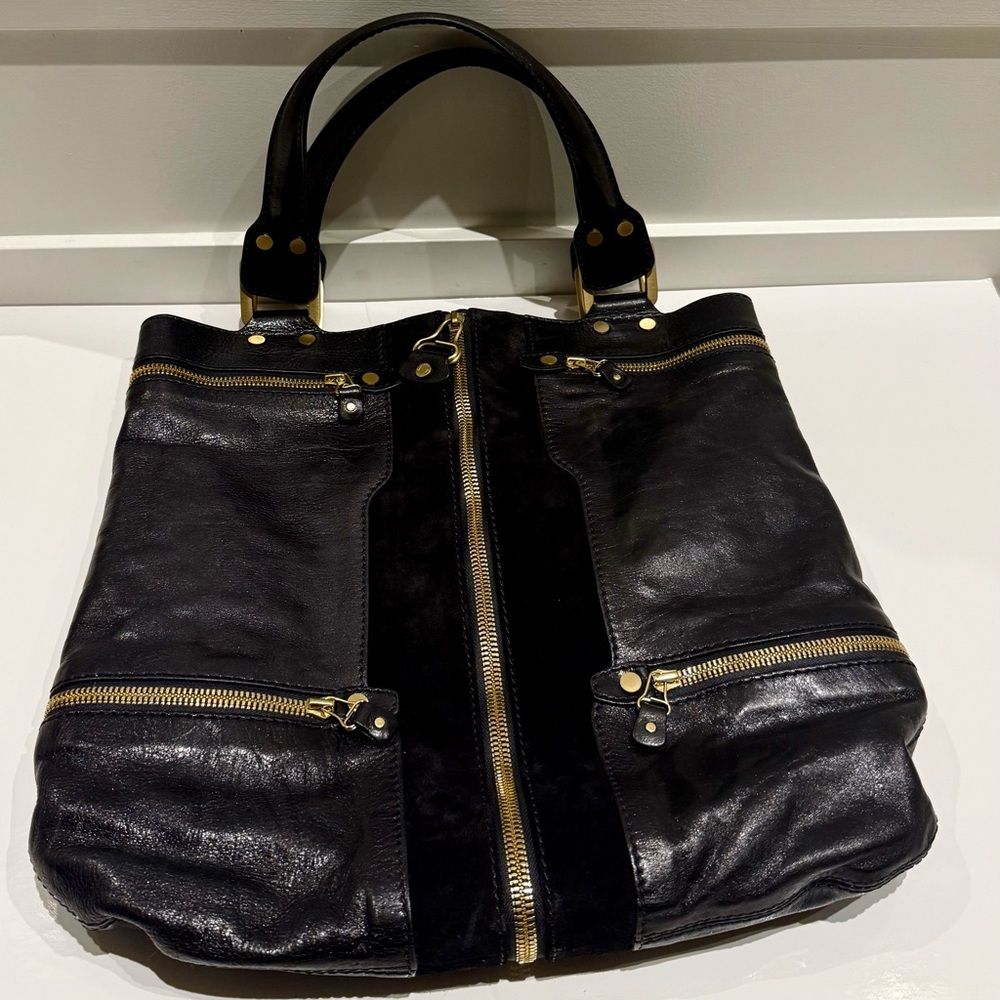 Jimmy Choo Black and Gold Leather Tote